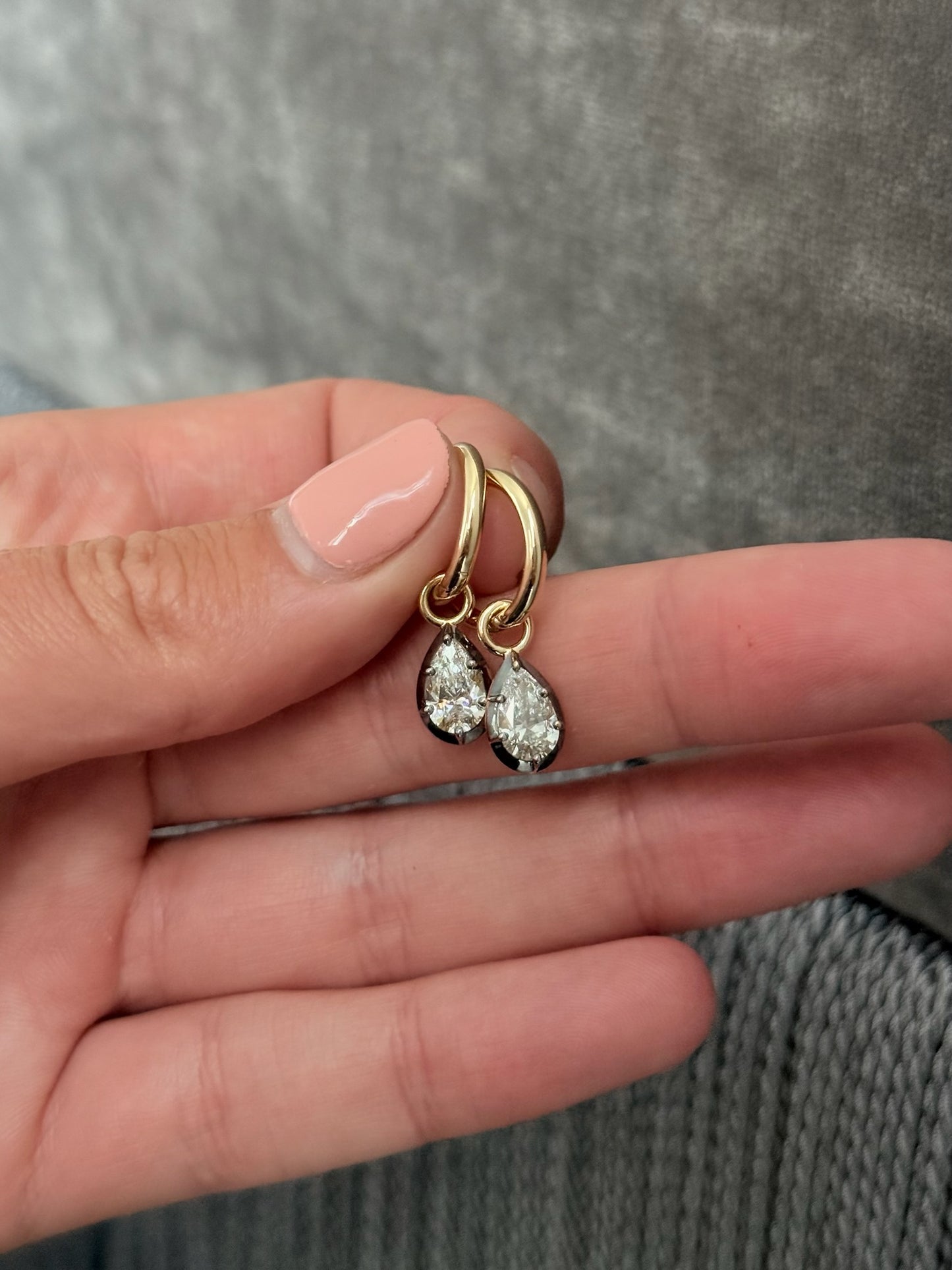 Rhodium Pear Hoops