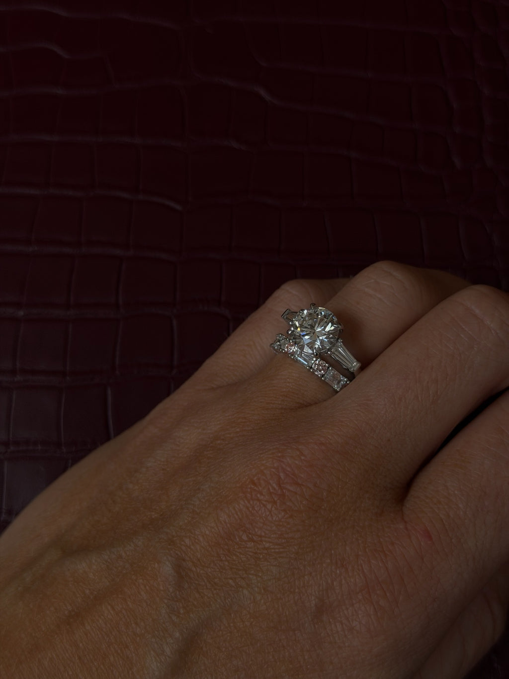 Pink Diamond and Emerald Wedding Band set with 18k white gold 