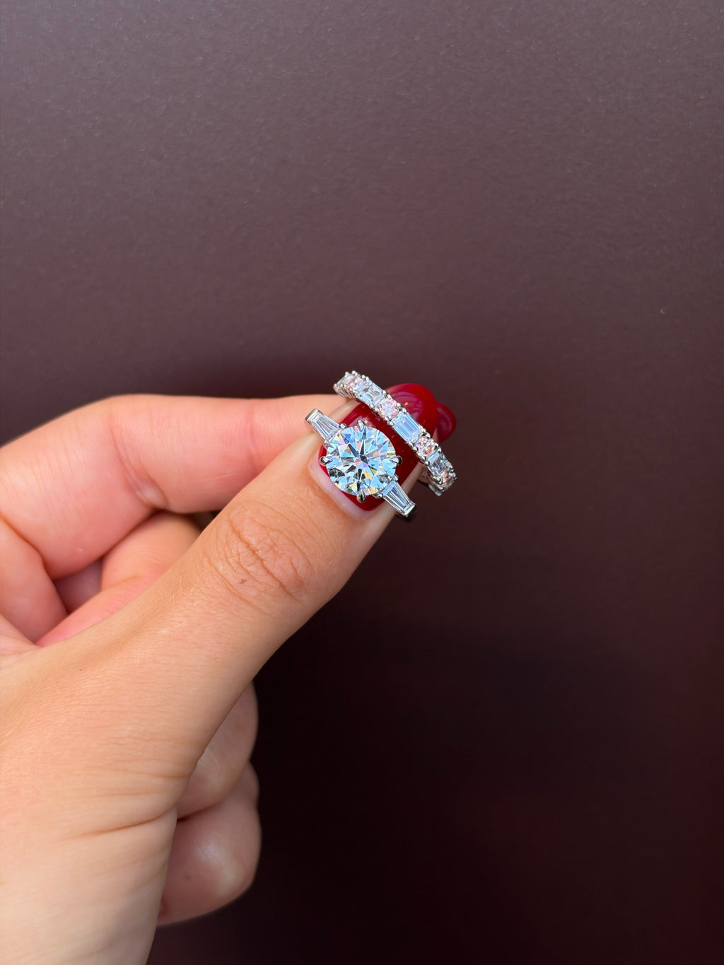 Pink Diamond and Emerald Wedding Band set with 18k white gold 