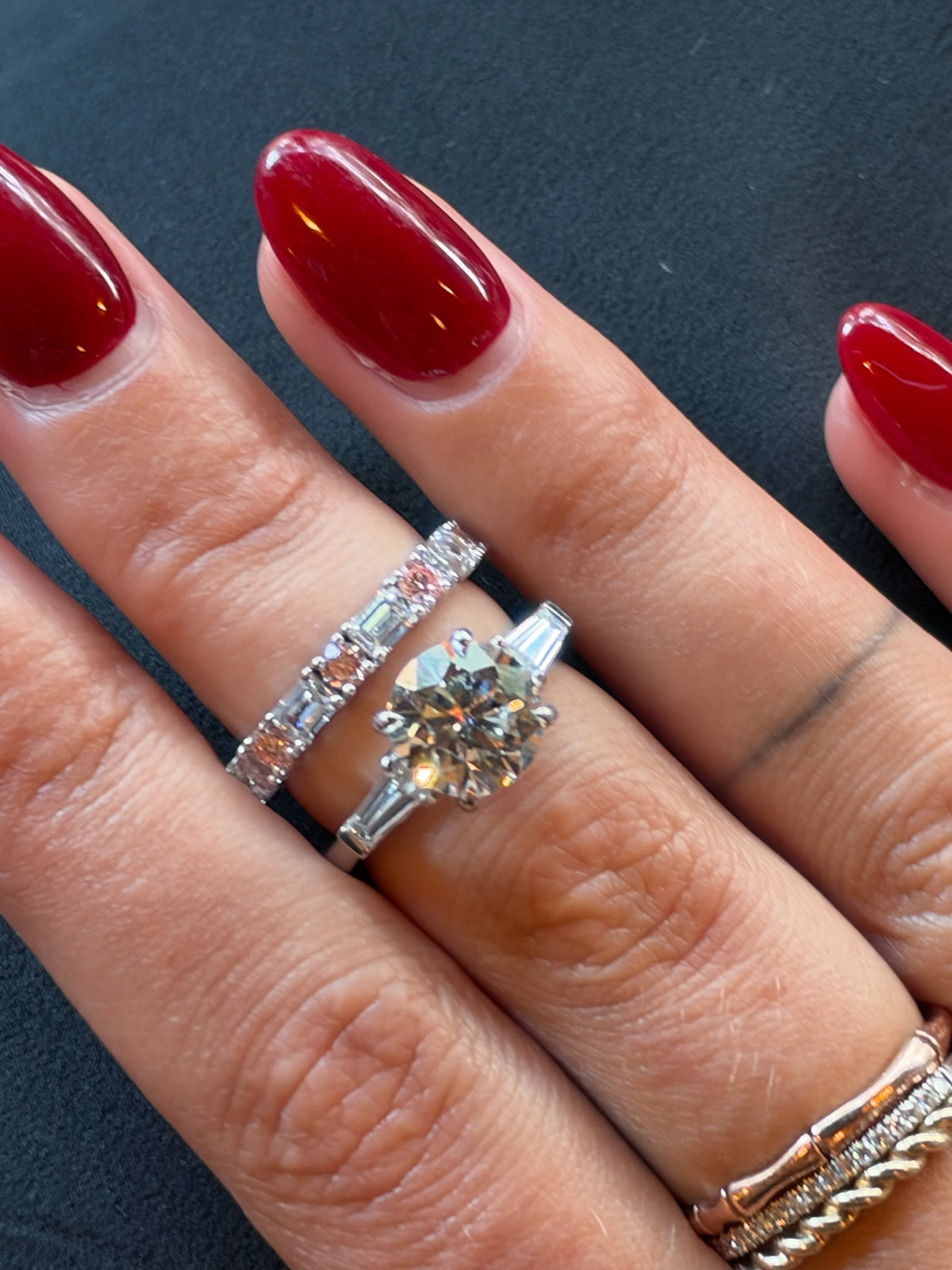 Pink Diamond and Emerald Wedding Band set with 18k white gold 