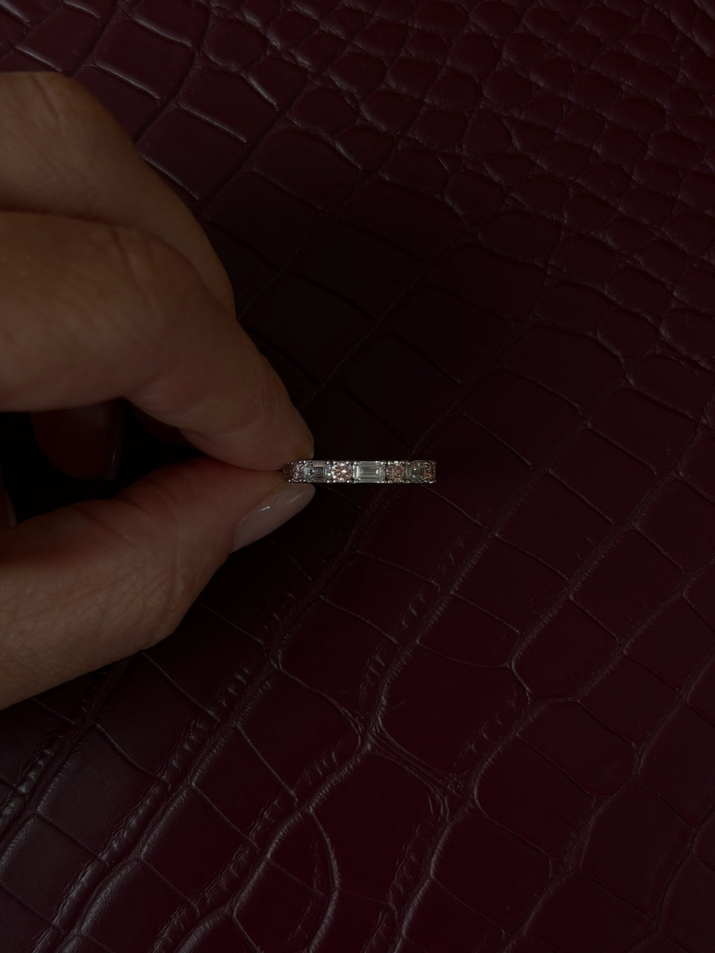 Pink Diamond and Emerald Wedding Band set with 18k white gold 