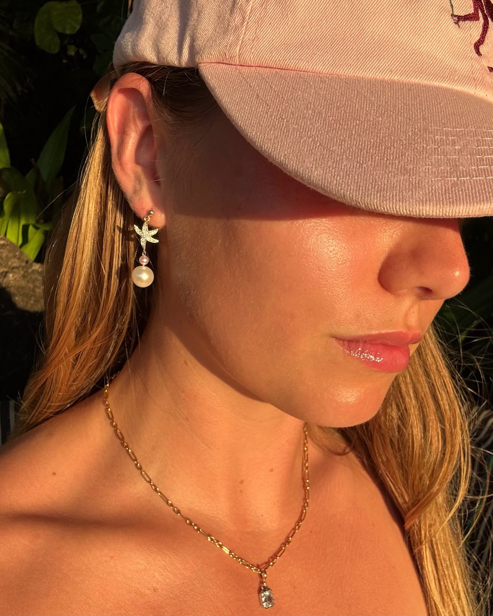 Pearl Diamond Starfish Earrings 