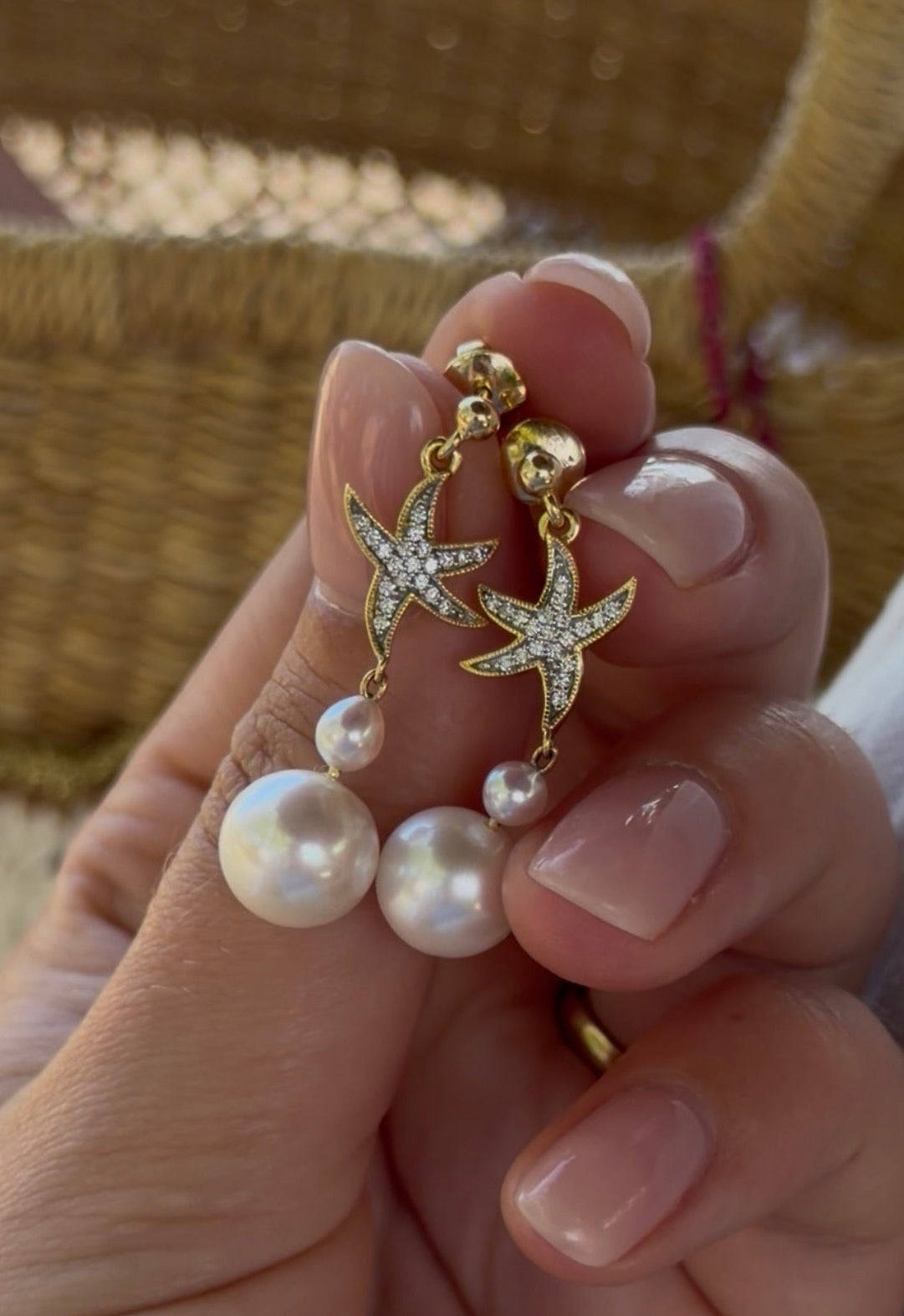 Pearl Diamond Starfish Earrings 
